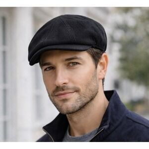 Cremieux Black Corduroy Newsboy Cap L/XL Cotton Lined Flat Hat‎